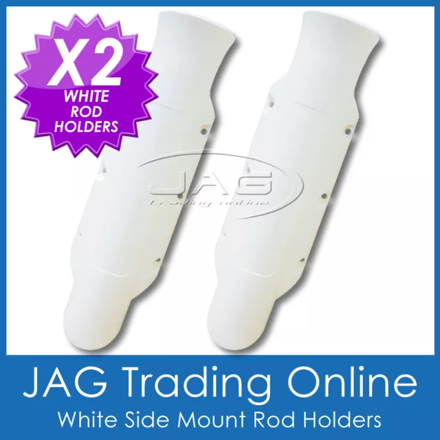 2 x SIDE MOUNT WHITE PLASTIC STRAIGHT ROD HOLDERS - Boat/Tinny/Kayak/Fishing