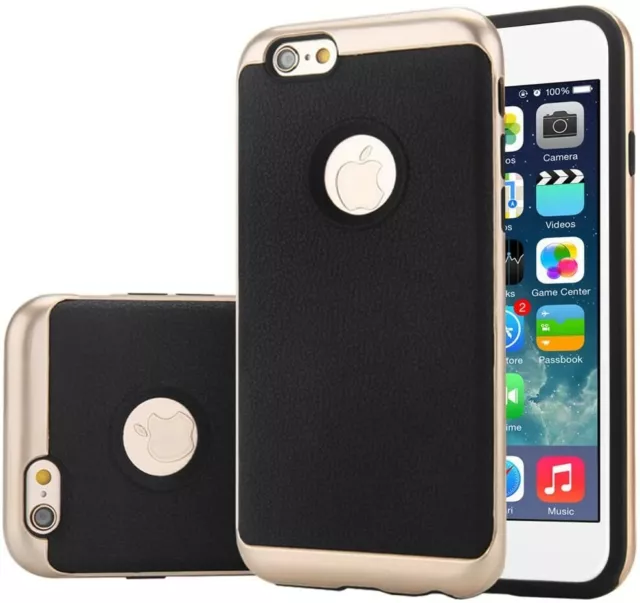 iPhone 6 / 6s Case Dual Layer Hybrid TPU Layer PC Bumper - Black / Gold