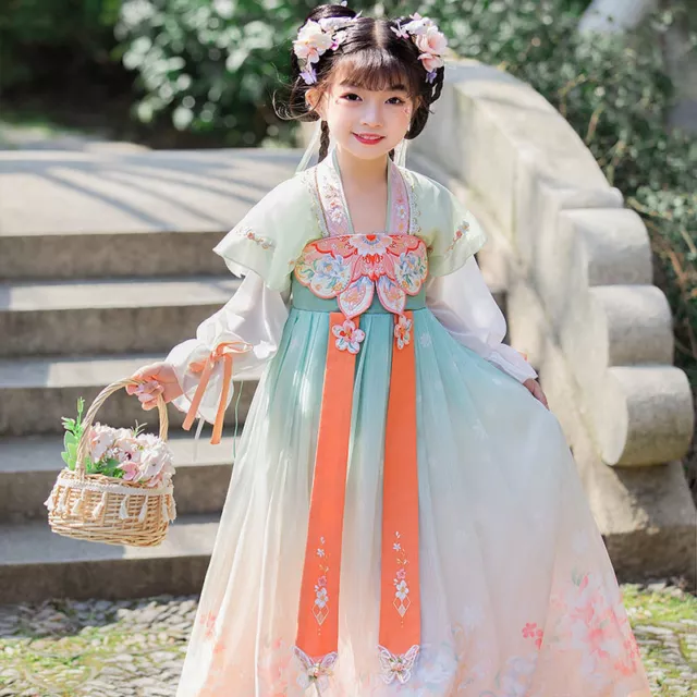 Ragazze Ricamato Hanfu Abito Bambini Cinese Costume Chiffon Principessa Ttang