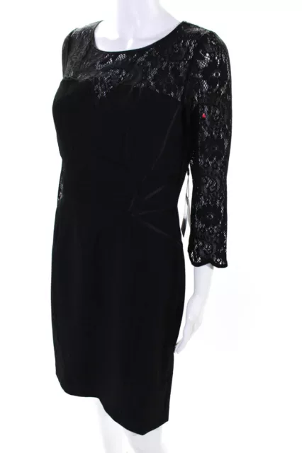 Adrianna Papell Womens Crepe Lace Long Sleeve Sheath Cocktail Dress Black Size 6 2