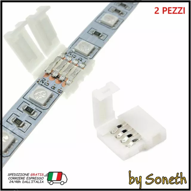 CONNETTORE LINEARE 4 PIN A CLIP PER STRISCE STRISCIA STRIP LED RGB 2835 5050 2Pz