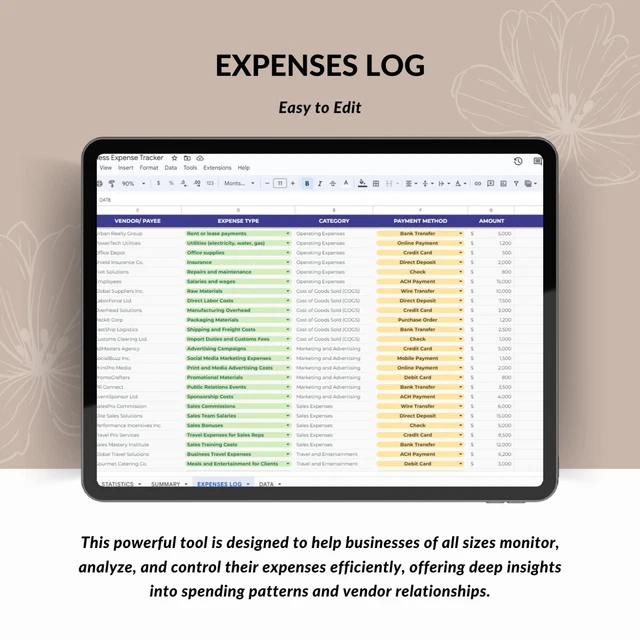 BUSINESS EXPENSES EXCEL Spreadsheet Google Sheets Template £6.42 ...