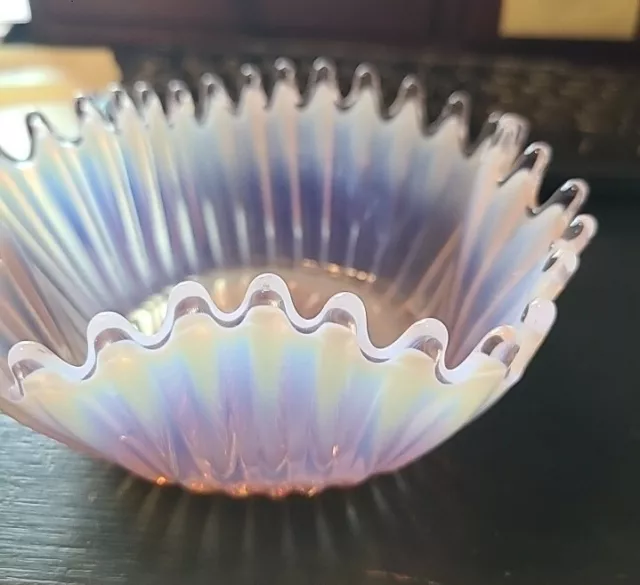 Vintage Pink Fostoria Heirloom Opalescent Crimped Glass Bowl