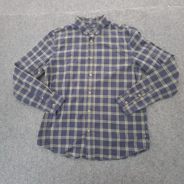 Academy Brand Shirt Mens MEDIUM blue button up long Sleeve plaid Size M