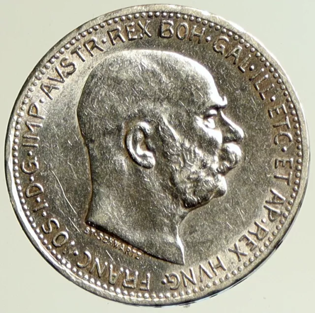 1912 AUSTRIA w KING FRANZ JOSEPH I Eagle VINTAGE Old Silver Corona Coin i104954