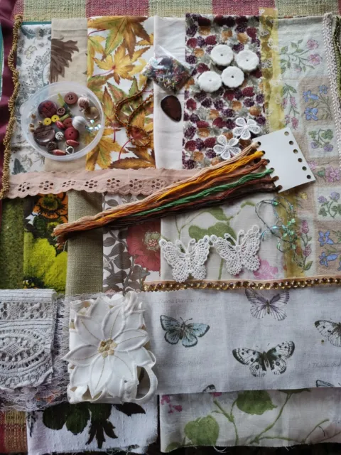 Large Hedgerow Slow Stitch Kit /Journal Sew Mixed Fabric Scrap Bag Bundle