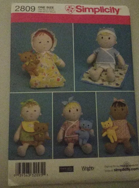 Simplicity 2809 Pattern 15" Doll, Clothes plus 6.5" Cat or Bear UNCUT