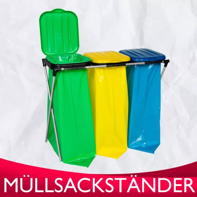 Müllsackständer Trio 3 X 120L Sack Halter Abfalleimer Deckel Mit Klemmring