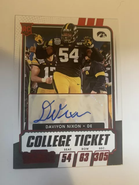 2021 Panini Contenders Draft Picks Daviyon Nixon Rookie Auto Red Foil Panthers