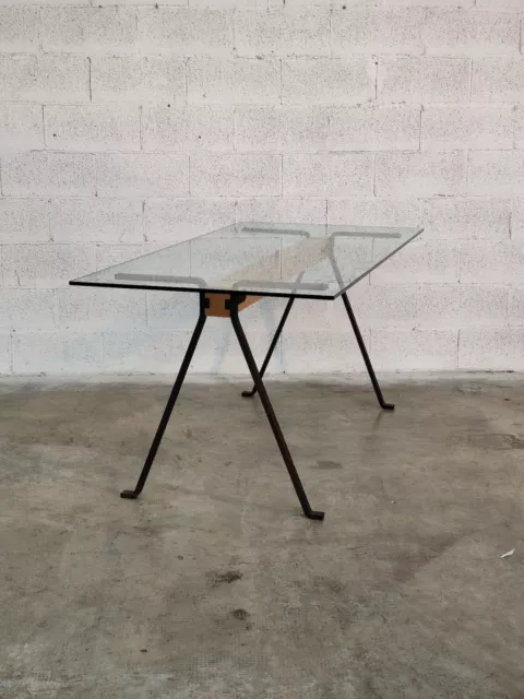 Frate metal, glass and wooden dining table by Enzo Mari for Driade 70s