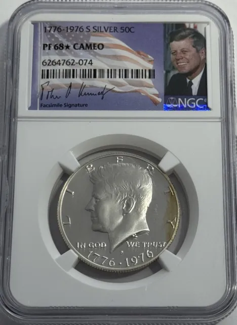 1776- 1976 S Ngc Pf68 Star Cameo Proof Silver Kennedy Half Jfk Coin Flag Lb #074