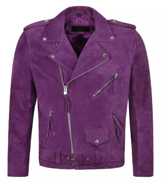 BRANDO Mens Leather Jacket Purple Cow Suede Bikers Fashion Leather Jacket MBF