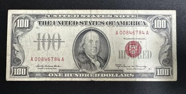 1966-A $100 US Legal Tender Note Red Seal