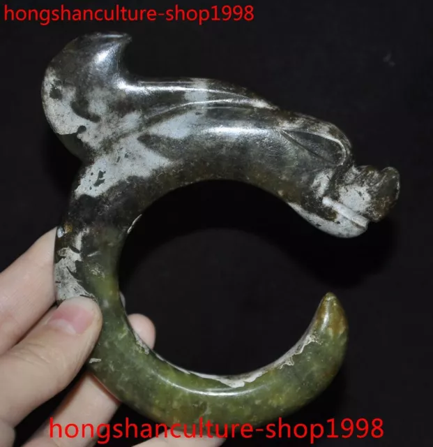 4" Chinese Hongshan culture Old jade Carved Dragon Hook sacrifice Bi Pendant
