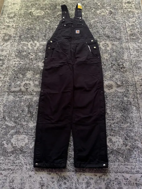 NEW Carhartt Loose Fit Washed Duck Insulated Bib Overalls Men's Size L R Black