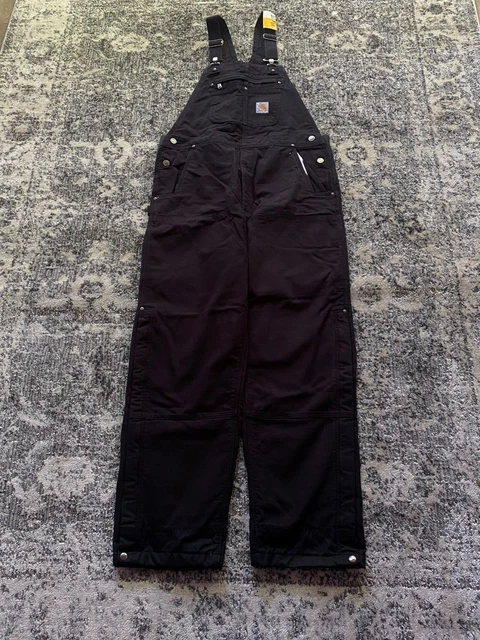 NEW Carhartt Loose Fit Washed Duck Insulated Bib Overalls Men's Size L R Black
