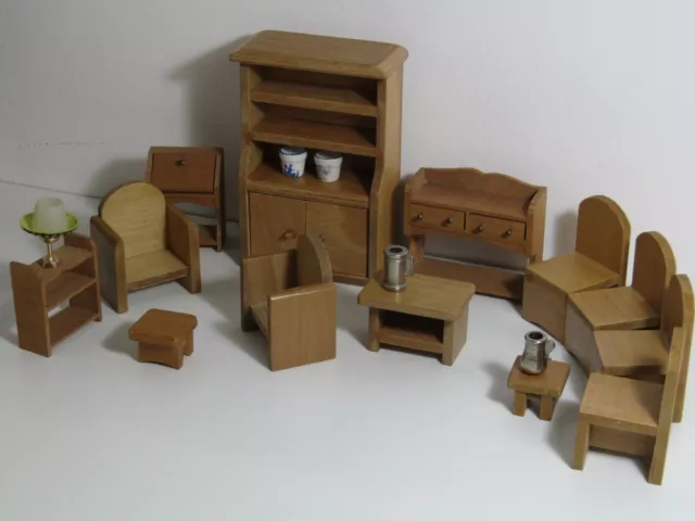 Vintage Handmade Dolls House Wooden Chunky Furniture Lot Bundle 18 Items