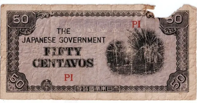 1940's The Japanese Government 50 Centavos WWII Philippines Occupation Currency
