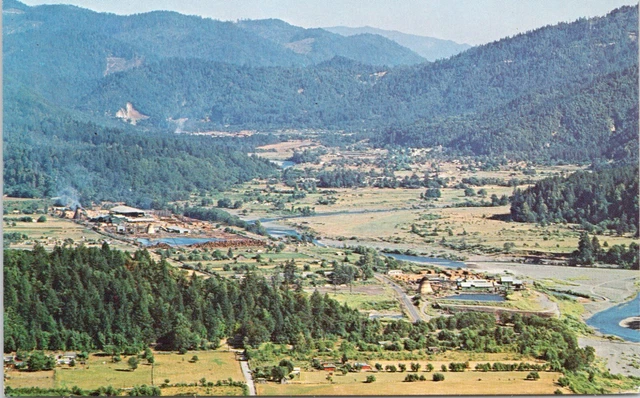 Hoopa CA Valley Along Trinity River Birds Eye View UNP California Postcard A22