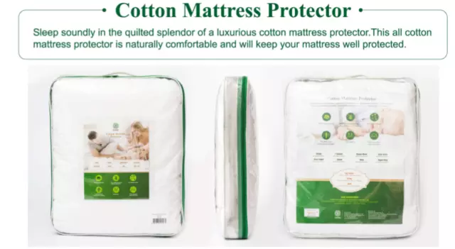 100% Cotton Cover & Fill Fully Fitted Mattress Protector For All Bed Sizes