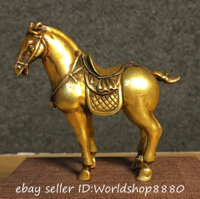 3" Old Chinese Marked Purple Bronze Gilt Fengshui 12 Zodiac Year Horse Sculpture