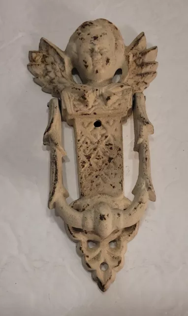 Antique/Vintage Cast Iron Rustic Winged Angel Cherub Door Knocker Victorian