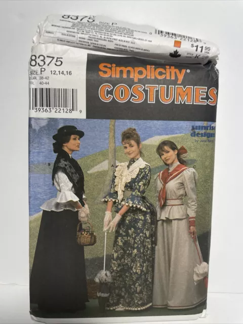 Simplicity 8375 Civil War Victorian Costume Dress Pattern Size P  12 14 16