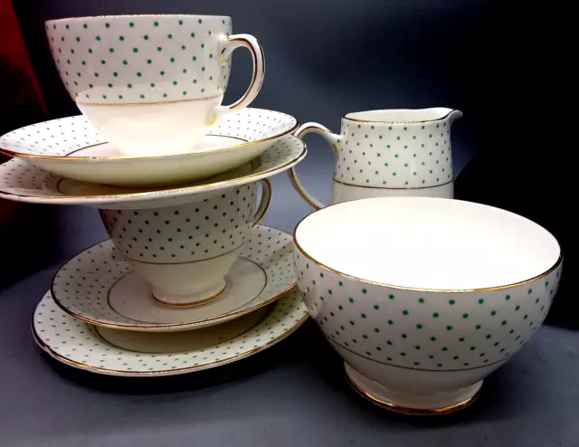 Vintage Old Royal English Bone China Part Tea Coffee Set Cups Saucers Polka Dot