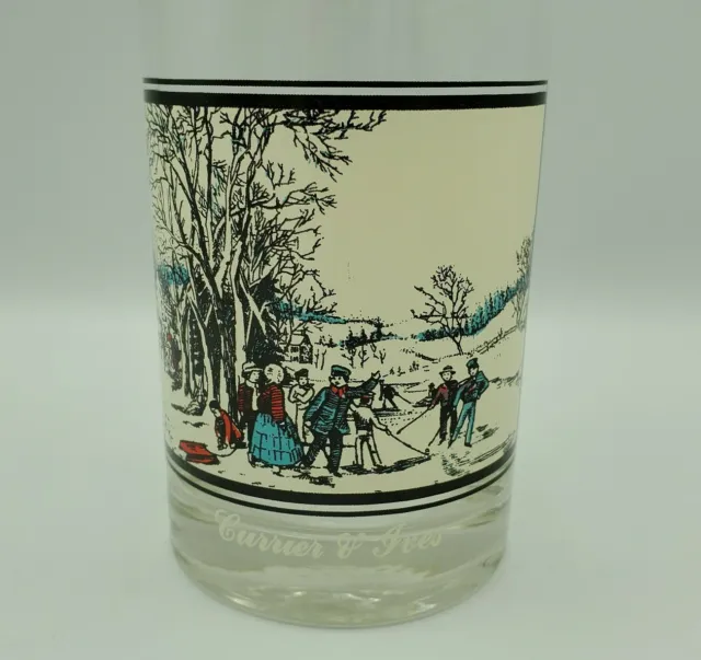 Vintage Arbys Winter Pastime Collector Glass Currier Ives Low Ball Tumbler 12oz