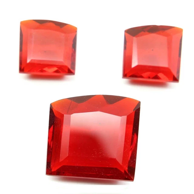 3pc Set for Pendant Earrings Synthetic Glass Cut Stones Fire Red Jewelry desgin