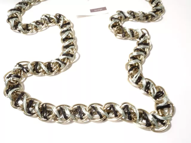 Lee Angel Women's Gold Double Link Blue String Braided Long Necklace NWT 295