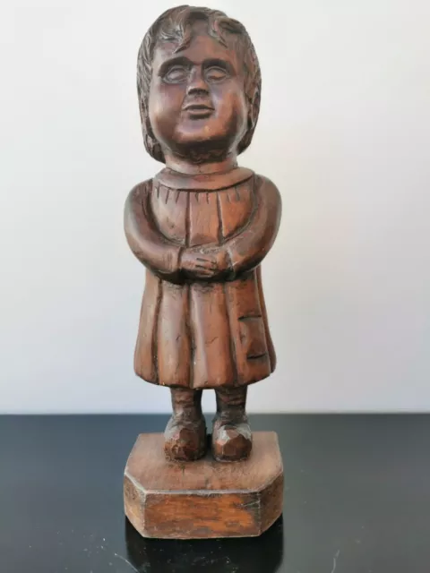 Old Antique Hand Carved Wooden Girl Standing Folk Art 1800's Collectible Decor