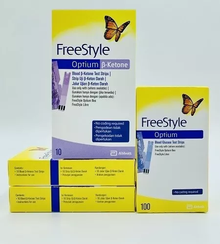 Freestyle Optium Blood Glucose 100 Tests + Ketone Test Strips 30 (10 per Box