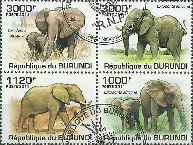 Timbres Animaux Eléphants Burundi 1213/6 o année 2011 (37482) - cote : 18 €