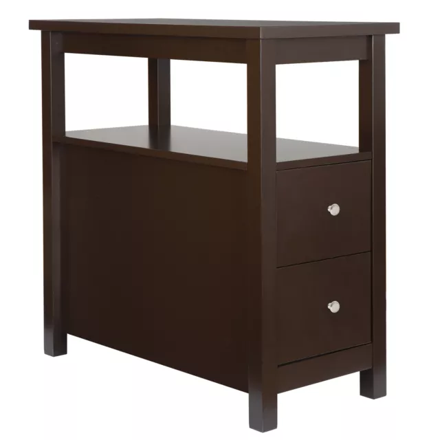 2-Tier End Table Side Modern Table Storage Shelf w/Drawers Living Room Furniture