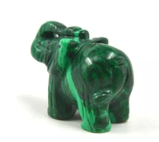 Small Statue Gift Collect Chinese Green Malachite Hand Carved Elephant Ornament 3