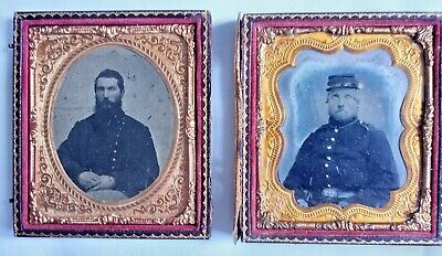 Civil War - Double 6th Plate Tintype - US - Siblings in Original Case - War Time