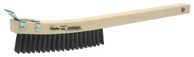 Curved Handle Scratch Brush, 14", 3x19 Rows, Steel Wire, Wood Handle, Scraper