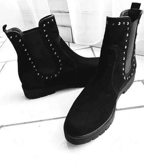 PAUL GREEN BOTTINES NOIRES CUIR NUBUCK , T: 8 (41,5)  EXCELLENT ÉTAT,  boots