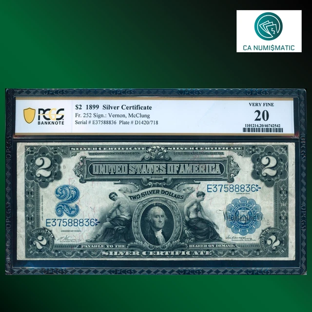 Fr.252 1899 $2 Two Dollar Silver Certificate, MINI PORTHOLE, PCGS 20, 88836