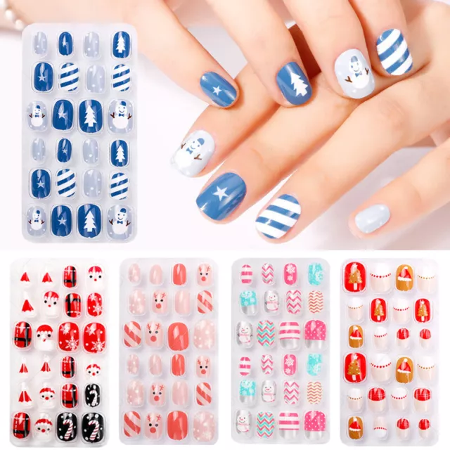 24 Pièces/Ensemble Enfants Uv Gel Faux Ongles Pointe Mignon Art Acrylique R