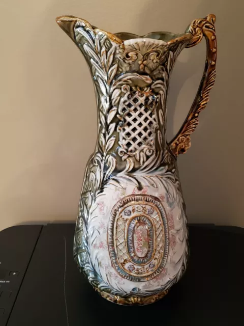 Beautiful 19th Century European Majolica Pitcher Multiple Colors