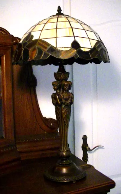 große, alte Tiffany Tisch Lampe, Bronze, 73 cm, 6,4 kg, Skulpturen, Figuren