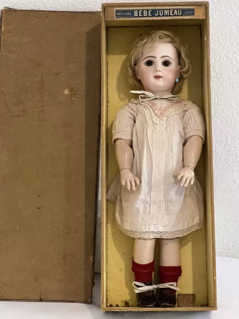Ancienne Poupée Jumeau Porcelaine Bouche Fermée En Boîte Taille 10