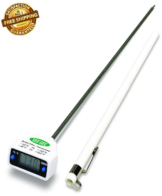 High Accuracy Long Stem Digital Thermometer, 180° Swivel Head with LCD Display,