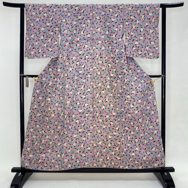 Japanese Kimono komon Silk vintage S size B rank kimono black colorful 1554