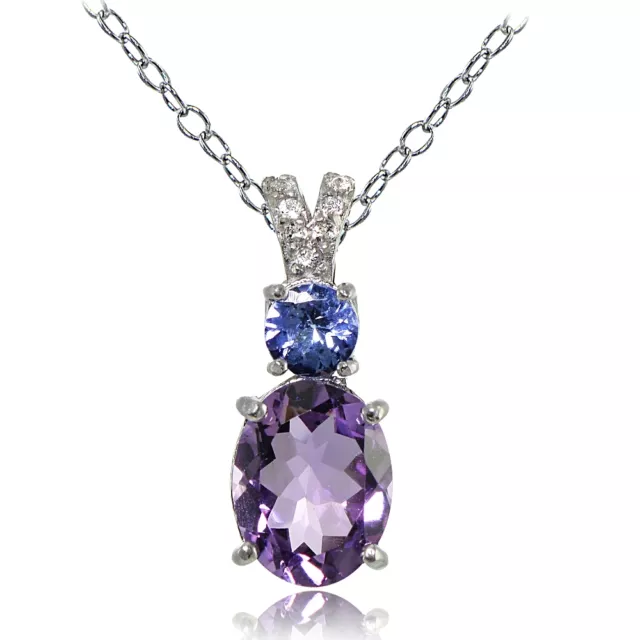 925 Silver 1.75ct TGW Amethyst and Tanzanite with White Topaz Oval Necklace