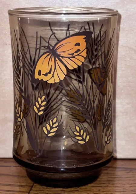 Libbey Amber Monarch Butterfly Wheat 6 oz. Juice Glass Vintage