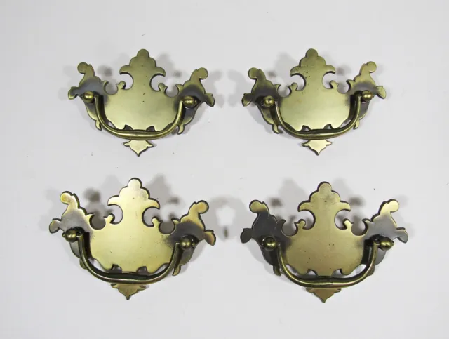 Lot of 4 VTG Brass Chippendale Batwing Drop Bail Drawer Hardware Pull 3" Center