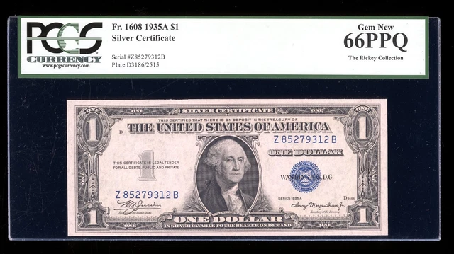 DBR 1935-A $1 Silver Gem Fr. 1608 ZB Block PCGS 66 PPQ Serial Z85279312B